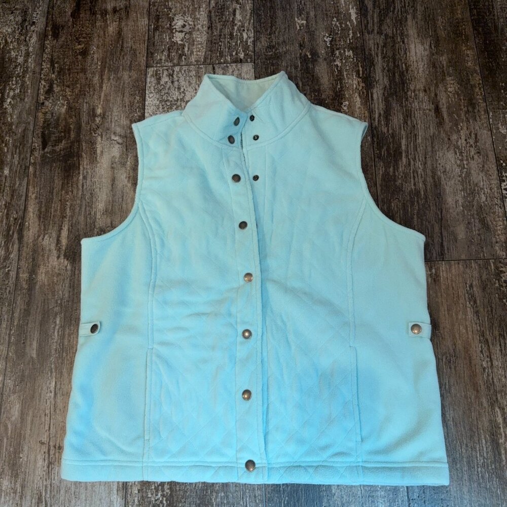 Croft‎ & Barrow Vest Womens XL Iced Turquoise Blue Fleece Faux Fur Lined Pockets - Picture 10 of 10